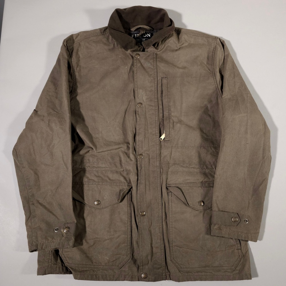 Filson Mile Marker Coat Mens L Otter Green Waxed Cotton Jacket 11010768 USA - Picture 1 of 9